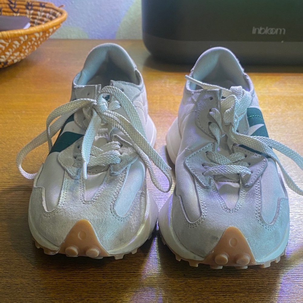 New Balance White and Green Sneakers
